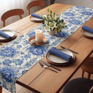 Caminho De Mesa Pequeno Monograma branco branco-chic da chinoiserie toile