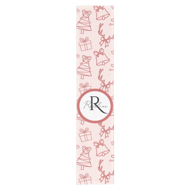 Caminho De Mesa Pequeno Monograma branco rosa (Frente)