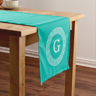 Caminho De Mesa Pequeno Monograma chave grego branco da inicial do quadro