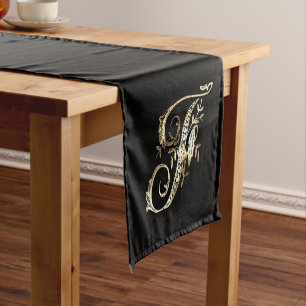 Caminho De Mesa Pequeno Monograma Dourado do Ornamentado Vintage F