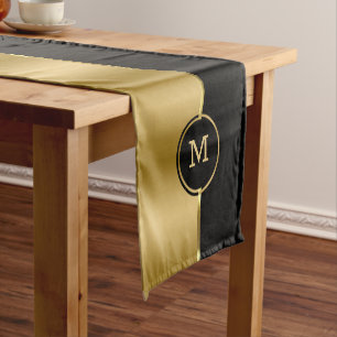 Caminho De Mesa Pequeno Monograma Dourado e preto elegante
