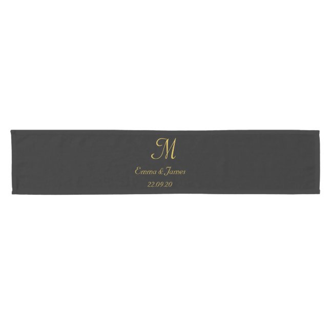 Caminho De Mesa Pequeno Monograma Elegante Preto e Dourado Personalizado I (Horizontal)