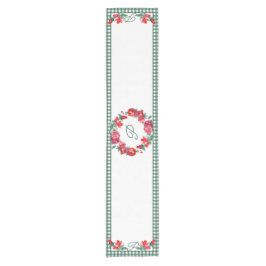 Caminho De Mesa Pequeno Monograma Personalizado de Gingham Verde e Pomegra