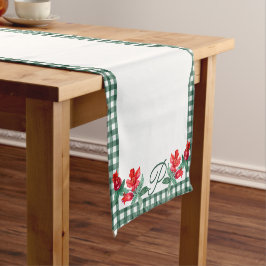 Caminho De Mesa Pequeno Monograma Personalizado de Gingham Verde e Pomegra