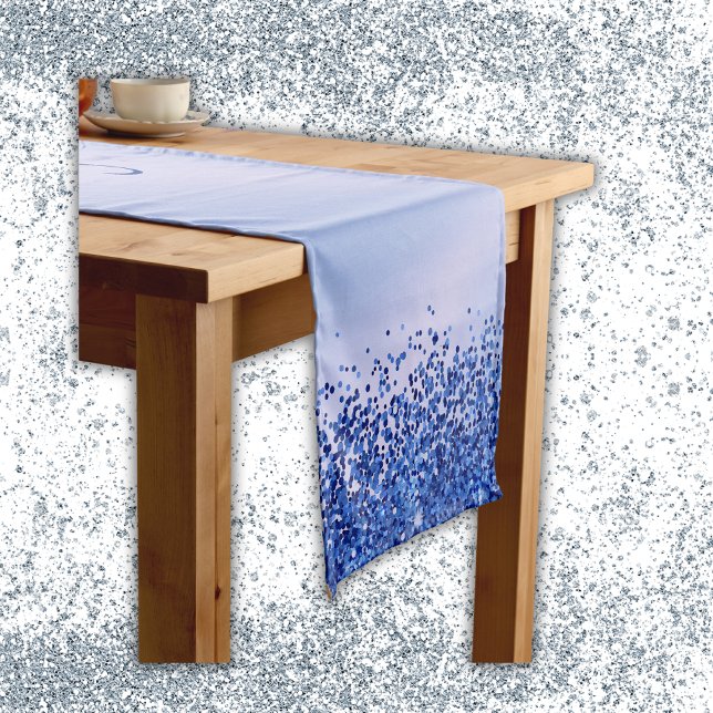 Caminho De Mesa Pequeno Monograma Simples Azul Brutado de Metal e Largura  (Criador carregado)