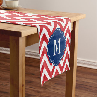 Caminho De Mesa Pequeno Monograma vermelho-branco e azul-quevron