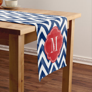 Caminho De Mesa Pequeno Monograma vermelho-branco e azul-quevron