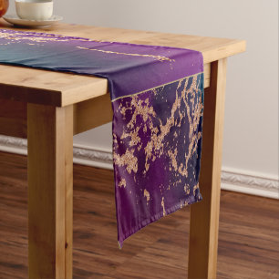 Caminho De Mesa Pequeno Moody Luxe Marble Rosa Roxo Profundo e Teal Dour