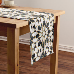 Caminho De Mesa Pequeno Mosaico marmorense preto e branco