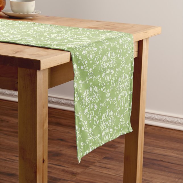 Caminho De Mesa Pequeno Moss Green Damask (No Local)