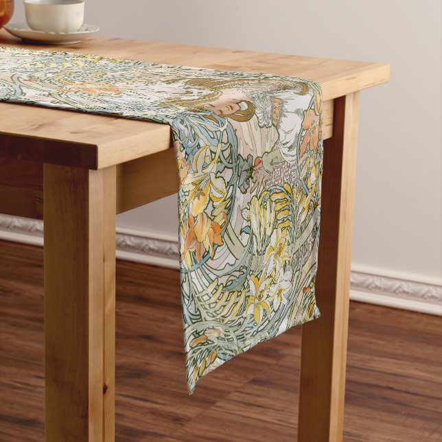 Caminho De Mesa Pequeno Mulheres Art Nouveau & Padrão Floral por Mucha (No Local)
