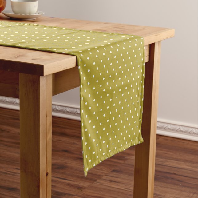 Caminho De Mesa Pequeno  Mustard yellow white polka dots pattern  (No Local)