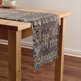 Caminho De Mesa Pequeno Natal Azul Dourado Espirais Personalizar 14 x 72