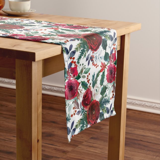 Caminho De Mesa Pequeno Natal das Flores de inverno da Aquarela (No Local)