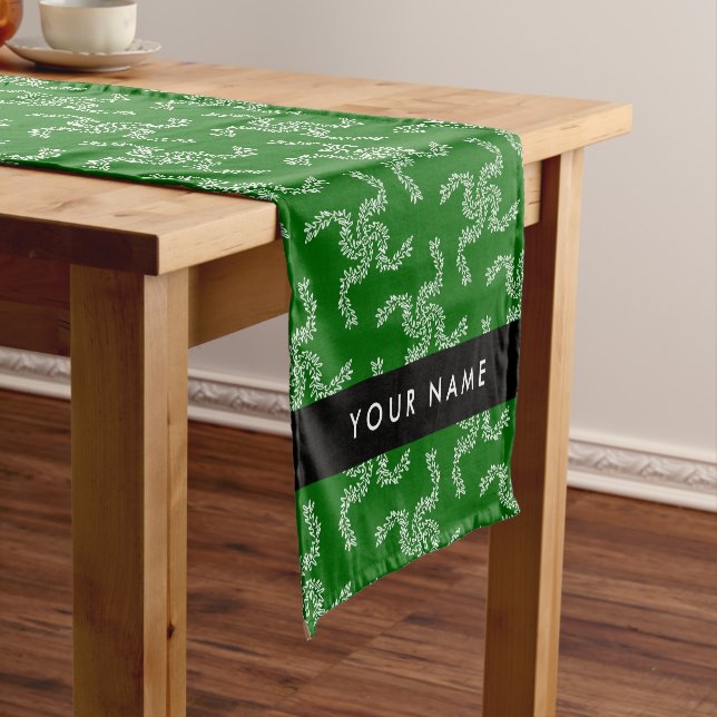 Caminho De Mesa Pequeno Natal Garland, Verde, Seu nome, Personalize (No Local)