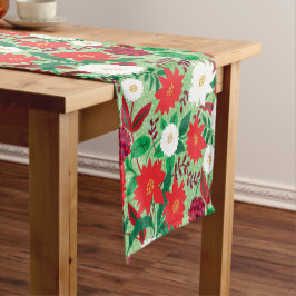 Caminho De Mesa Pequeno Natal Poinsettia Red White Floral Monograma