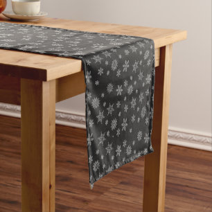 Caminho De Mesa Pequeno Natal preto moderno com flocos de neve