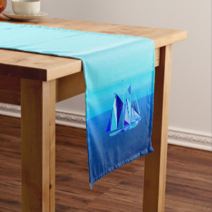 Caminho De Mesa Pequeno Nave de vela geométrica moderna / Iate, Azul Cobal