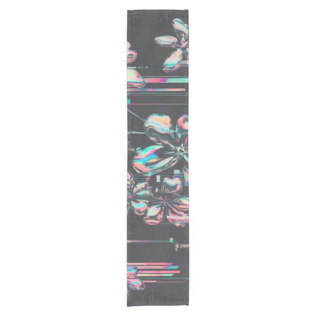 Caminho De Mesa Pequeno Neon Sakura Glitch – Futuristisches Blumenmuster (Frente)