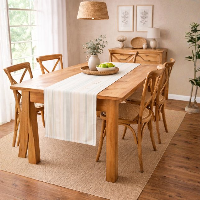 Caminho De Mesa Pequeno Neutral Dusty Blue Striped | Rustic Farmhouse (Criador carregado)