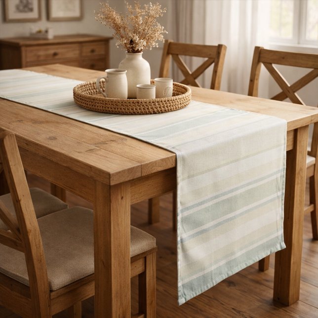 Caminho De Mesa Pequeno Neutral Dusty Blue Striped | Rustic Farmhouse (Criador carregado)
