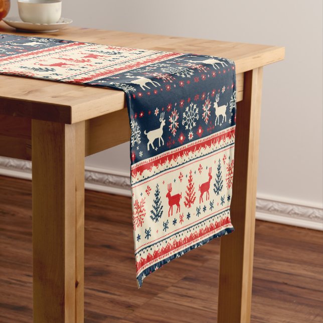 Caminho De Mesa Pequeno Nordic Style Reindeer Christmas Tree Pattern (No Local)