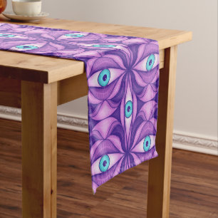 Caminho De Mesa Pequeno Olhos Azuis Quirky No Padrão Roxo Místico