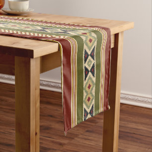 Caminho De Mesa Pequeno Oliveira Verde Ochre Yellow Tribal Ikat Art