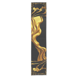 Caminho De Mesa Pequeno Opulent Swirl Liquid Gold Black Monochrom Designer