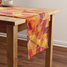Caminho De Mesa Pequeno Orange and gold Stained Glass Mosaic Pattern