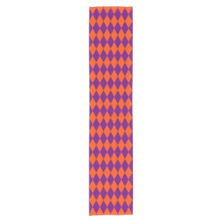 Caminho De Mesa Pequeno Orange and Purple Harlequin Checkered Design 