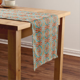 Caminho De Mesa Pequeno Orange Brown Aqua Turquoise Blue Arte Tribal