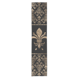 Caminho De Mesa Pequeno Ornamento de luxo preto e ouro Fleur-de-lis