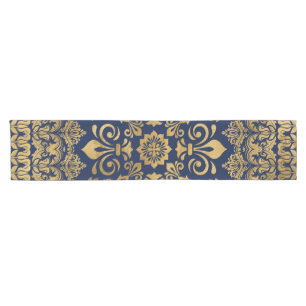Caminho De Mesa Pequeno Ornamento do Damasco Oriental - Dourado no azul es