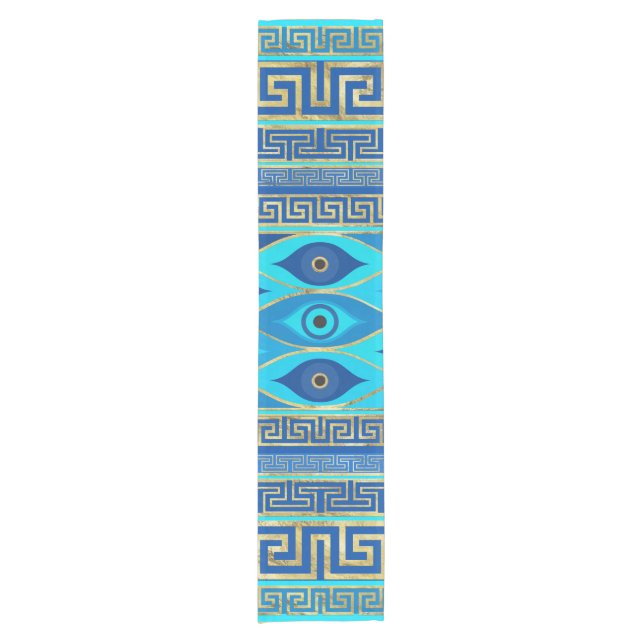 Caminho De Mesa Pequeno Ornamento grego de Mau, olhos e chaves gregas (Frente)
