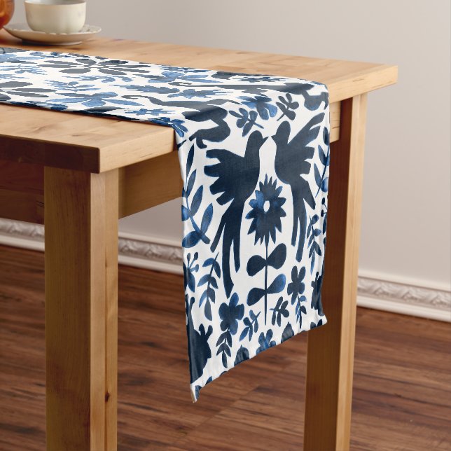 Caminho De Mesa Pequeno Otomi Mexicano Themed Mesa Runner - Marinho (No Local)
