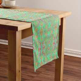 Caminho De Mesa Pequeno Padrão Abstrato Retro de Laranja e Verde Lima