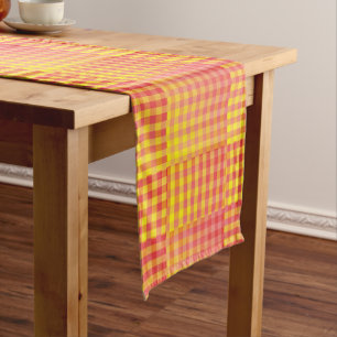 Caminho De Mesa Pequeno Padrão Abstrato Xadrez Vermelho Amarelo
