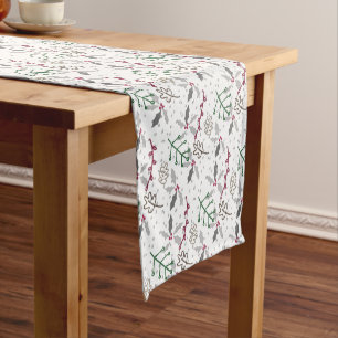Caminho De Mesa Pequeno Padrão Agulha Verde-Escuro de Berries Vermelhos Ho