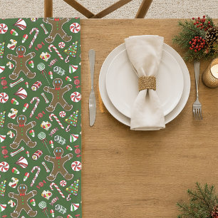 Caminho De Mesa Pequeno Padrão Alegre de Doces de Gengibre Festivos em Ver