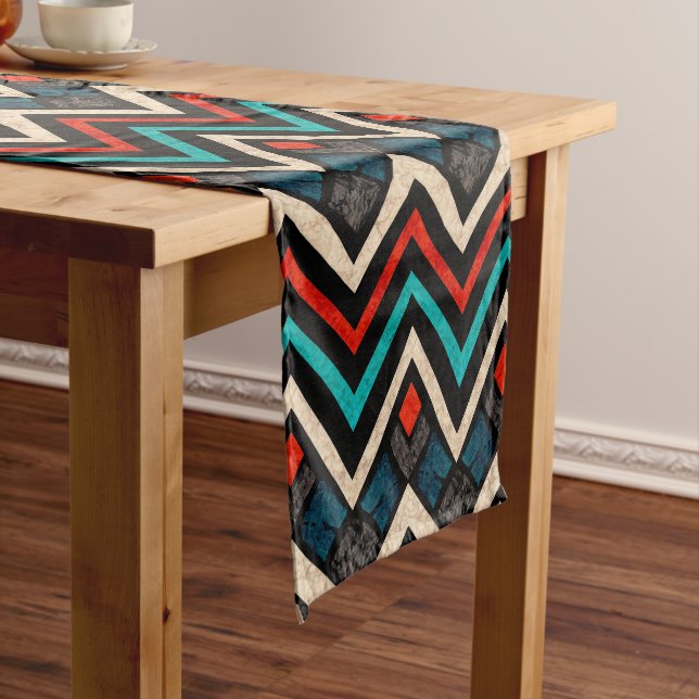 Caminho De Mesa Pequeno Padrão Aztec Aztec, Beige Red Teal Preto (No Local)