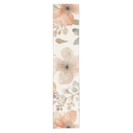 Caminho De Mesa Pequeno Padrão Botânico de Aquarela Floral Bege Pêssego