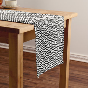 Caminho De Mesa Pequeno Padrão-chave grego preto e branco