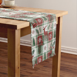 Caminho De Mesa Pequeno Padrão Clássico de Natal Xadrez e Folhas de Azevin