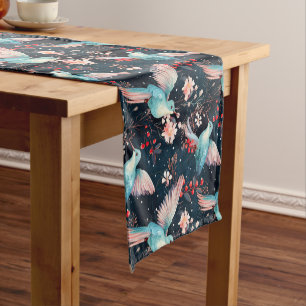 Caminho De Mesa Pequeno Padrão Colorido de Beija-flores e Flores de Invern