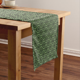 Caminho De Mesa Pequeno Padrão contínuo de flor preta verde