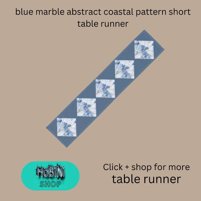 Caminho De Mesa Pequeno padrão costeiro abstrato de mármore azul (blue marble abstract coastal pattern short table runner)