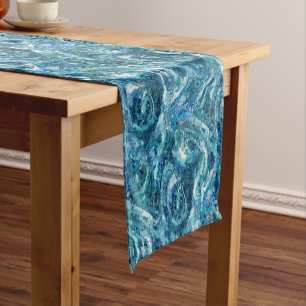 Caminho De Mesa Pequeno Padrão de Abstração das Ondas do Mar Branco Azul