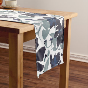 Caminho De Mesa Pequeno Padrão De Aquarela Floral De Cinza Azul De Flor