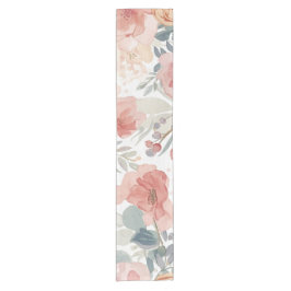 Caminho De Mesa Pequeno Padrão de Aquarela Floral Jardim de Coral Rosado